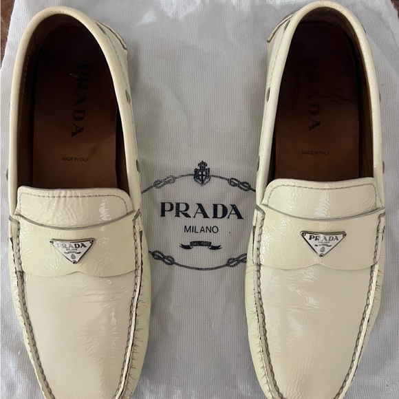 Prada Men's Cream Patent Loafers